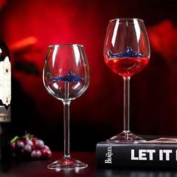 Shark Wine Glass with Shark Inside, Unique 3D Blue Colored Shark Wine Glasses (Set of 2), Personalized Shark in Red Wine Cups, Modern Shark Lover Gifts for Women Party Birthday Wedding (Goblet)