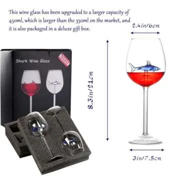 Shark Wine Glass with Shark Inside, Unique 3D Blue Colored Shark Wine Glasses (Set of 2), Personalized Shark in Red Wine Cups, Modern Shark Lover Gifts for Women Party Birthday Wedding (Goblet)