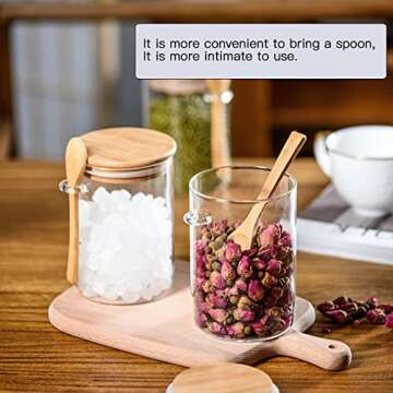 2-Pack Round Glass Jar Containers,100% Sealed Borosilicate Glass bamboo Spice Jars with Bamboo Lid and Bamboo Spoon for Candy, Spices, Coffee Beans, Nuts, Condiments, Cookies, Flour,540ml ( 18.2 oz)