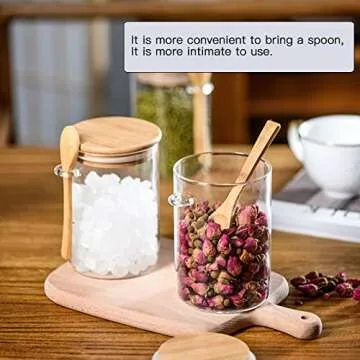 2-Pack Round Glass Jar Containers,100% Sealed Borosilicate Glass bamboo Spice Jars with Bamboo Lid and Bamboo Spoon for Candy, Spices, Coffee Beans, Nuts, Condiments, Cookies, Flour,540ml ( 18.2 oz)