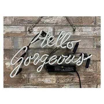 Gritcol Pink Hello Gorgeous Neon Sign Man Cave Room Decor Neon Lights Love Gifts Real Glass Hand Made 14"x9"