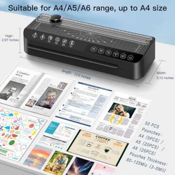 Raycial Laminator Machine A4, Laminating Machine with 50 Laminating Pouches, Hot and Cold Thermal Laminator, 4-in-1 Lamination Machine with 5 Laminating Modes and Auto-Off for Home Office School Use