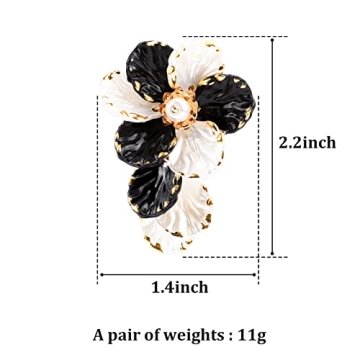 IDEAJOY Bohemian Shell Earrings for Women Vintage Hawaiian Pearl Bud Flower Earrings Unique Petal Statement Acrylic Dangle Earrings Women Wedding Holiday Summer Jewelry Accessories, Black and White
