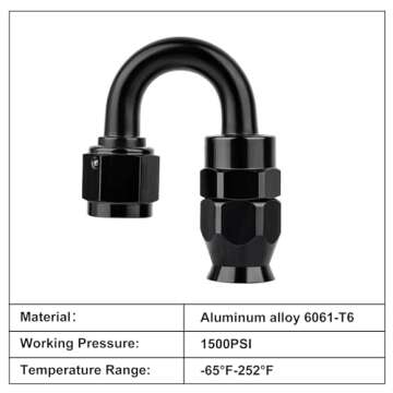 EVIL ENERGY 6AN PTFE Hose End Fitting 180 Degree Black for PTFE Hose Only