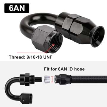 EVIL ENERGY 6AN PTFE Hose End Fitting 180 Degree Black for PTFE Hose Only
