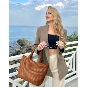 Woven Tote Bag for Women Fashion Woven Bags for Women Shoulder Bag Vegan Leather Handbags Large Work...