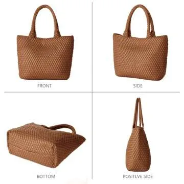 Woven Tote Bag for Women Fashion Woven Bags for Women Shoulder Bag Vegan Leather Handbags Large Work Travel Beach Tote Bags With Purse Brown