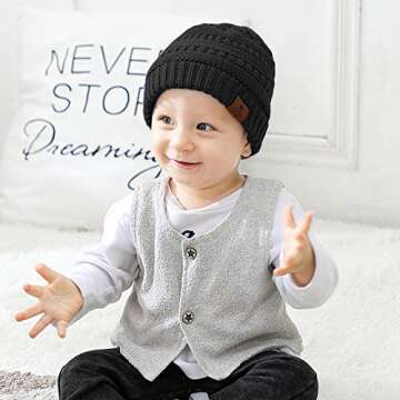 Century Star Baby Beanies for Boys Girls Knit Baby Winter Hats Soft Warm Infant Toddler Beanie Caps Cute Chunky Baby Hat 2Pcs Black&Beige One Size