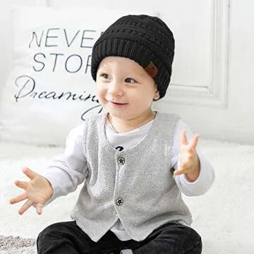 Century Star Baby Beanies for Boys Girls Knit Baby Winter Hats Soft Warm Infant Toddler Beanie Caps Cute Chunky Baby Hat 2Pcs Black&Beige One Size