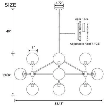 Lampundit 10-Light Modern Chandelier with Glass Shades