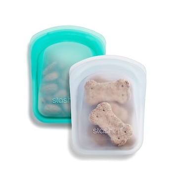 Stasher Premium Silicone Reusable Food Storage Pocket Bags, 2-Pack, Clear + Aqua | Multi-Use Food St...