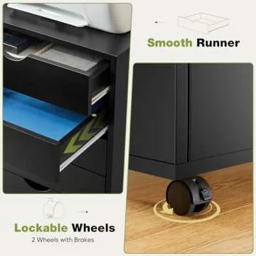 Sweetcrispy 7 Drawer Chest Mobile Storage Cabinets Wooden Dresser with Wheels Room Organization Furniture for Office Home, Black Wood