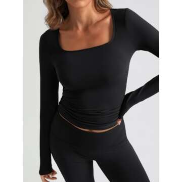 Trendy Queen Womens Two Piece Lounge Sets 2 Piece Fall Outfits Long Sleeve Square Neck Tops Flare Pants Tracksuits Clothes Black S