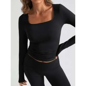 Trendy Queen Womens Two Piece Lounge Sets 2 Piece Fall Outfits Long Sleeve Square Neck Tops Flare Pants Tracksuits Clothes Black S