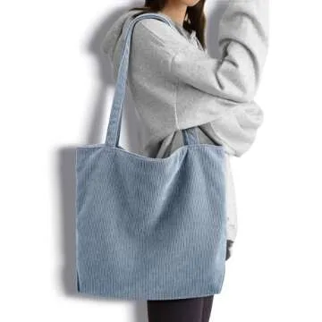 Iioscre Corduroy Tote Bag for Women,Hobo HandBags with Zipper,Large Capacity Casual Shoulder Handbag...