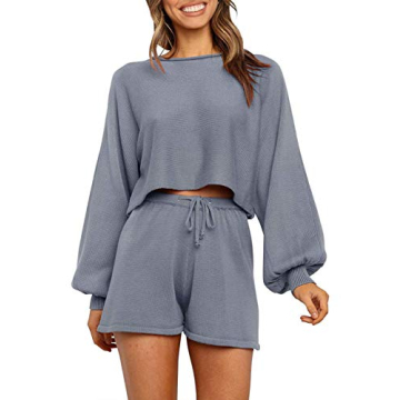 Stylish SYZRI 2 Piece Puff Sleeve Knit Outfit in Grey