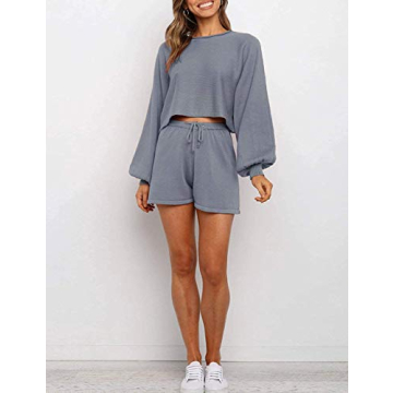 Stylish SYZRI 2 Piece Puff Sleeve Knit Outfit in Grey