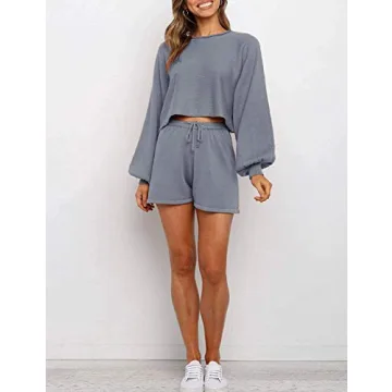 Stylish SYZRI 2 Piece Puff Sleeve Knit Outfit in Grey