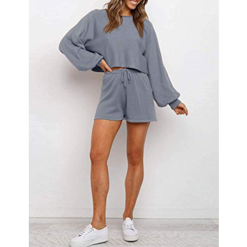 Stylish SYZRI 2 Piece Puff Sleeve Knit Outfit in Grey