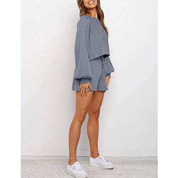 Stylish SYZRI 2 Piece Puff Sleeve Knit Outfit in Grey