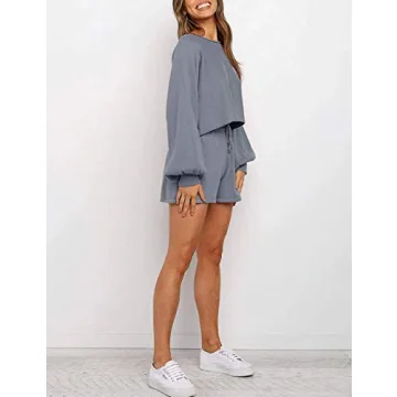 Stylish SYZRI 2 Piece Puff Sleeve Knit Outfit in Grey