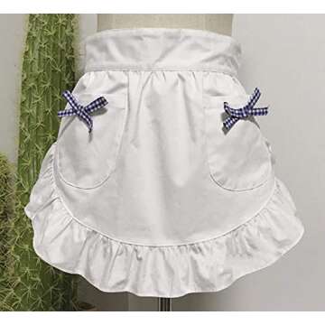 CRB Fashion Waist Apron Kitchen Cooking Restaurant 100% Cotton Bistro Half Aprons with Pockets For G...