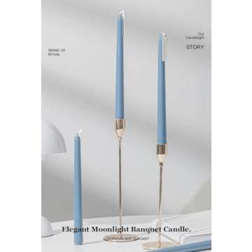 Taper Candles 10'' Dusty Blue Non Toxic Candle Sticks Set of 4 | Mild Vanilla Scented Natural Soy Wa...