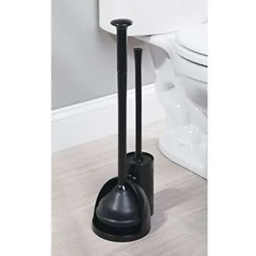 mDesign Hidden Plunger and Brush Set for Toilet Bowl - Brush Cleaner and Plunger Combo with Holder Caddy for Bathroom - Modern Toilet Brush and Plunger Set - Aura Collection - Black