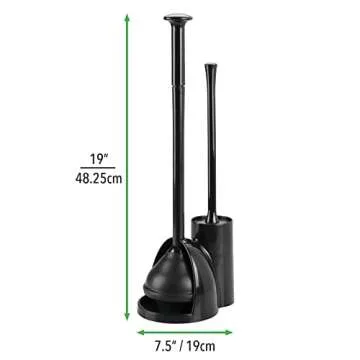mDesign Hidden Plunger and Brush Set for Toilet Bowl - Brush Cleaner and Plunger Combo with Holder Caddy for Bathroom - Modern Toilet Brush and Plunger Set - Aura Collection - Black