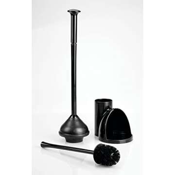 mDesign Hidden Plunger and Brush Set for Toilet Bowl - Brush Cleaner and Plunger Combo with Holder Caddy for Bathroom - Modern Toilet Brush and Plunger Set - Aura Collection - Black