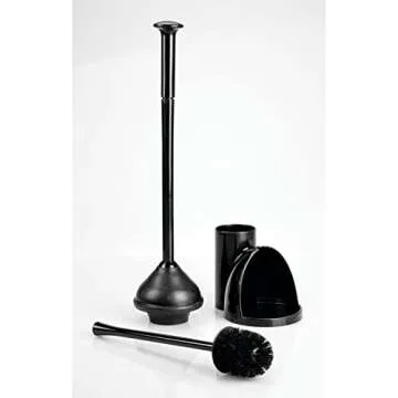 mDesign Hidden Plunger and Brush Set for Toilet Bowl - Brush Cleaner and Plunger Combo with Holder Caddy for Bathroom - Modern Toilet Brush and Plunger Set - Aura Collection - Black