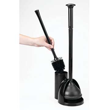 mDesign Hidden Plunger and Brush Set for Toilet Bowl - Brush Cleaner and Plunger Combo with Holder Caddy for Bathroom - Modern Toilet Brush and Plunger Set - Aura Collection - Black