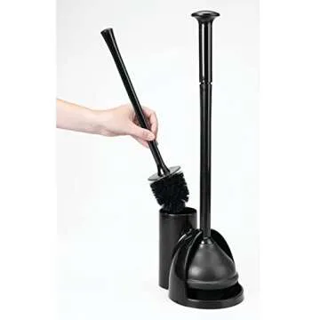 mDesign Hidden Plunger and Brush Set for Toilet Bowl - Brush Cleaner and Plunger Combo with Holder Caddy for Bathroom - Modern Toilet Brush and Plunger Set - Aura Collection - Black