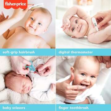 Smart Care Fisher-Price 16-Piece Baby Grooming & Healthcare Kit, Newborn Essentials Gift Set, Baby Care Kit