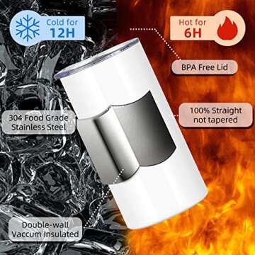 XccMe 12 oz Skinny Sublimation Blanks for Personalized Gifts