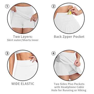 Athletic Tennis Skirt for Women with Pockets High Waist Golf Skorts Lightweight Active Skirts with Inner Shorts (E-White(Pleated Skirt), Large)