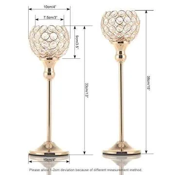 VINCIGANT Gold Crystal Candle Holders Set of 2,Pillar Candlesticks for Table Centerpieces, Christmas Home Decor Wedding Party Housewarming Gift