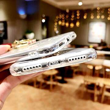 DMaos SE 2020 Case with Ring Holder for Women, Embed Diamonds Design for Women, Soft TPU Crystal Clear Slim Cover with Rhinestone Kickstand - Flower 3.8+7