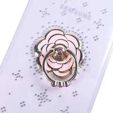 DMaos SE 2020 Case with Ring Holder for Women, Embed Diamonds Design for Women, Soft TPU Crystal Clear Slim Cover with Rhinestone Kickstand - Flower 3.8+7
