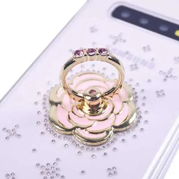 DMaos SE 2020 Case with Ring Holder for Women, Embed Diamonds Design for Women, Soft TPU Crystal Clear Slim Cover with Rhinestone Kickstand - Flower 3.8+7