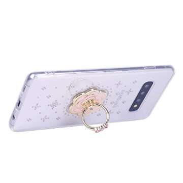 DMaos SE 2020 Case with Ring Holder for Women, Embed Diamonds Design for Women, Soft TPU Crystal Clear Slim Cover with Rhinestone Kickstand - Flower 3.8+7