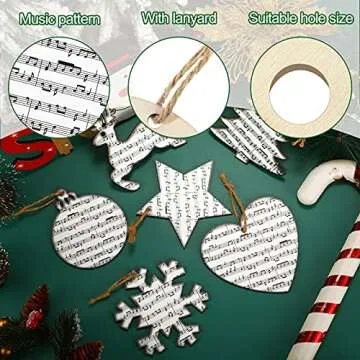 Chunful 24 Pieces Wooden Christmas Music Ornaments for Tree Treble Clef Wooden Christmas Ornaments Vintage Musical Decorative Hanging Ornaments for Xmas Rock and Roll Music Party (Classic Style)