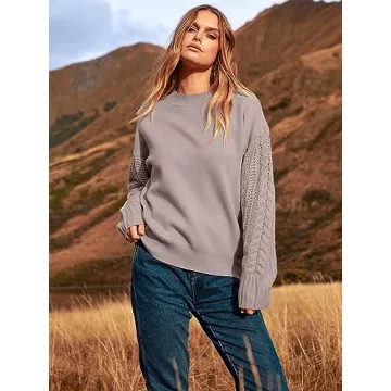 Cozy Oversized Cable Knit Pullover Sweater for Women