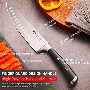 MAD SHARK Kitchen Knife, Chef's Santoku Knife 8-inch, German High Carbon Stainless Steel Chef Knife, Super Sharp Multipurpose Chopping Knife for Meat Vegetable Fruit with Ergonomic Handle & Gift Box