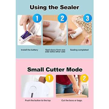 NOBVEQ Mini Bag Sealer, Handheld Heat Vacuum Sealer, Cutter with Lanyard and 2 in 1 Heat Sealer, Por...