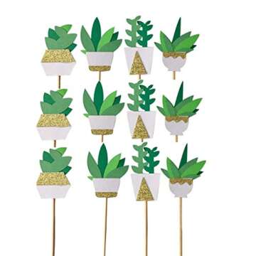 JANOU Cactus Cupcake Toppers Fiesta Cake Toppers Picks Succulents Decor for Birthday Wedding Summer ...