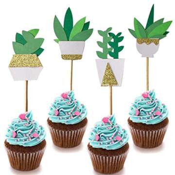 JANOU Cactus Cupcake Toppers Fiesta Cake Toppers Picks Succulents Decor for Birthday Wedding Summer Luau Party Favors Pack 12pcs