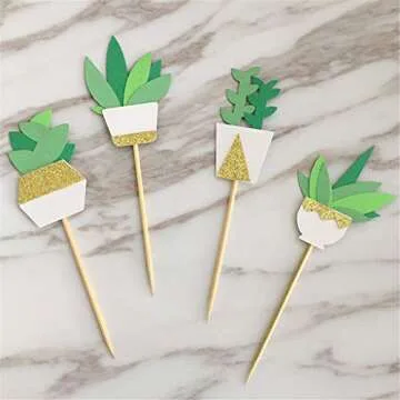 JANOU Cactus Cupcake Toppers Fiesta Cake Toppers Picks Succulents Decor for Birthday Wedding Summer Luau Party Favors Pack 12pcs