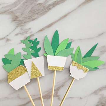 JANOU Cactus Cupcake Toppers Fiesta Cake Toppers Picks Succulents Decor for Birthday Wedding Summer Luau Party Favors Pack 12pcs