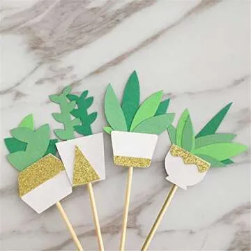 JANOU Cactus Cupcake Toppers Fiesta Cake Toppers Picks Succulents Decor for Birthday Wedding Summer Luau Party Favors Pack 12pcs
